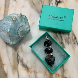 Black agate triple stone pendant sterling silver 925